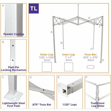 Impact Canopy TL Kit 10 FT x 10 FT  Steel Canopy with Roller Bag, White 040010001